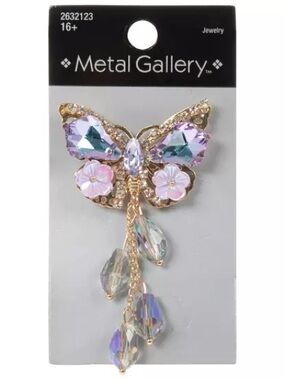 New Metal Gallery Gold-Tone Iridescent Purple Butterfly Brooch